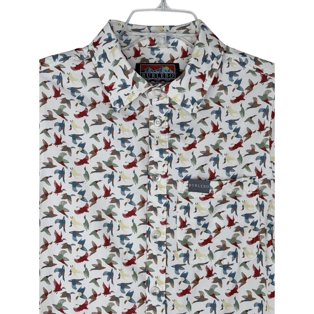 Burlebo Mens Small Duck‎ All Over Pattern Short Sleeve Button Down Outdoor Shirt